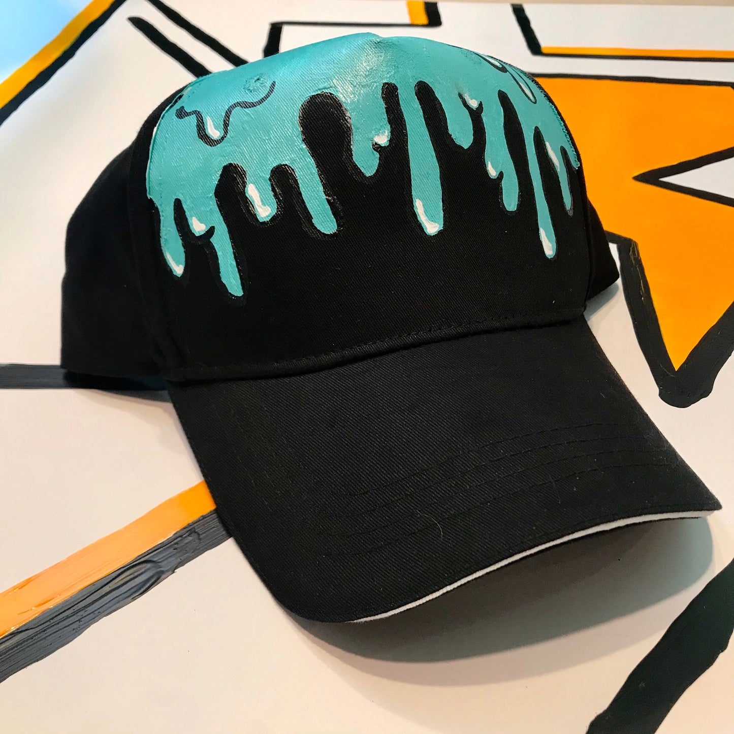 Blue Drip Adjustable Cap Hand Painted Hat