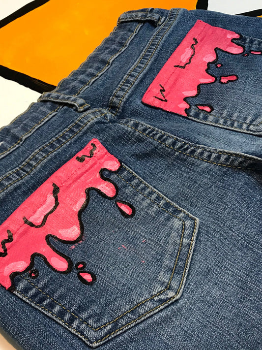 Pink Drip Shorts Girls SIZE 6x/7 Custom Hand Painted Denim