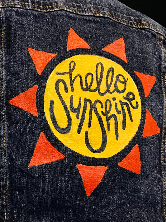 Hello Sunshine Girls MEDIUM 7-8 Hand Painted Denim Jacket