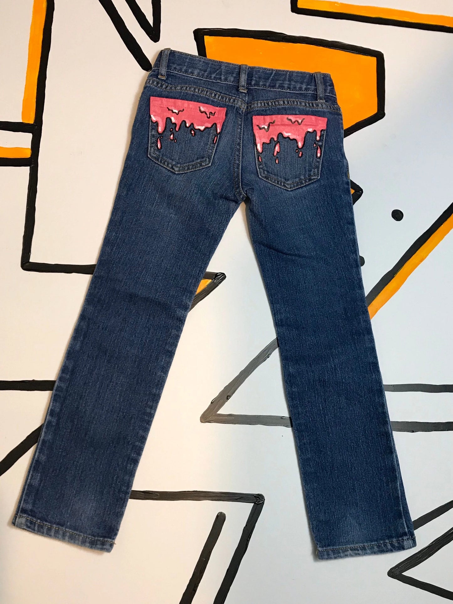 Girls Pink Drip Girls Size 6 Hand Painted Jeans