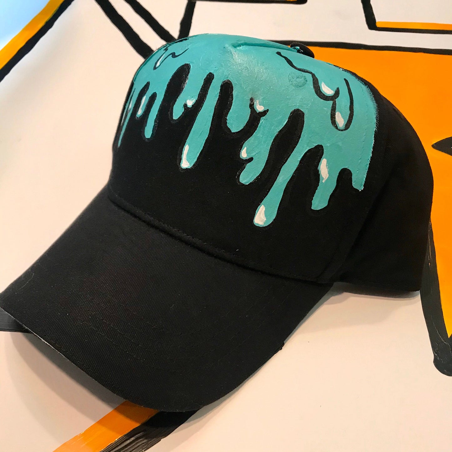 Blue Drip Adjustable Cap Hand Painted Hat