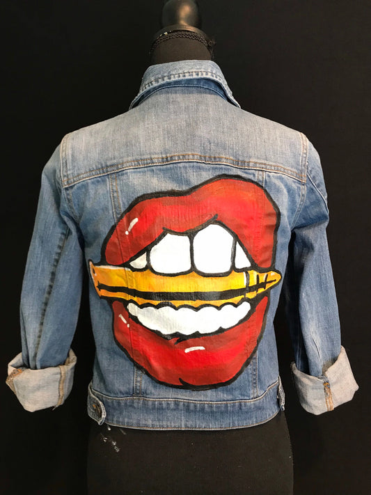Bite the Bullet Womens SMALL Hand Painted Jean Jacket