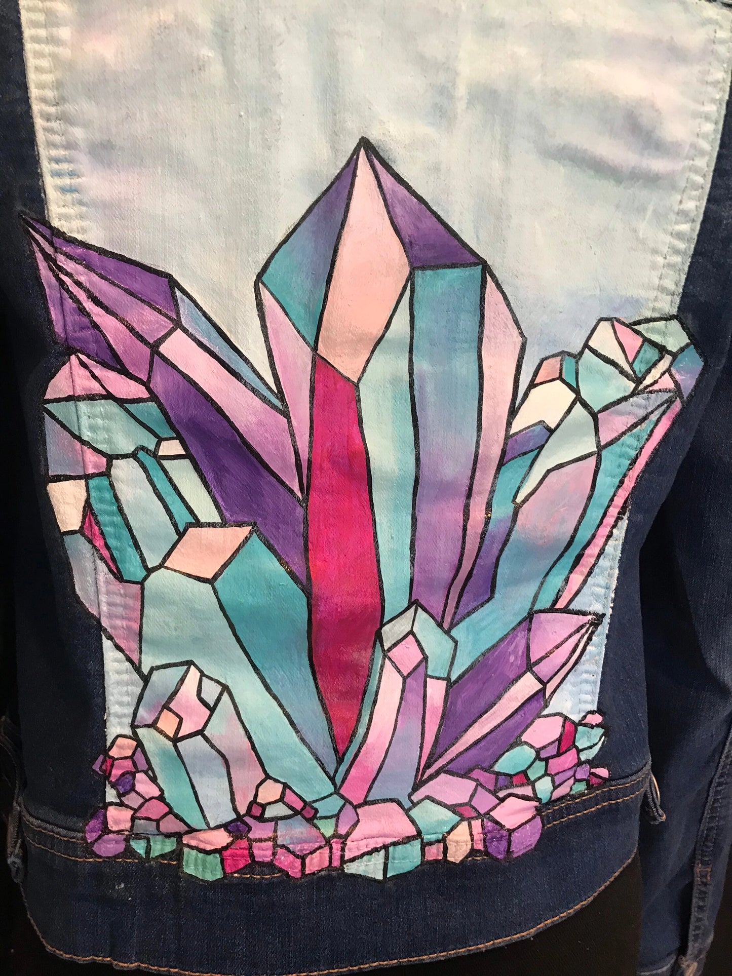 Crystal Womens LARGE Hand Painted Jean Jacket