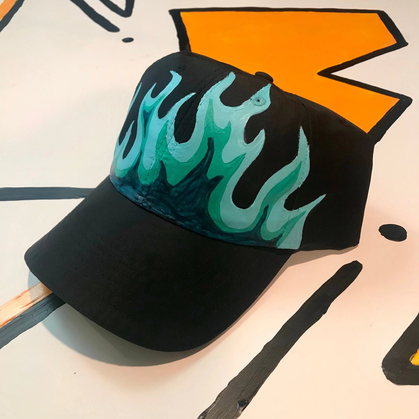 Blue Flame Cap - Hand Painted Hat
