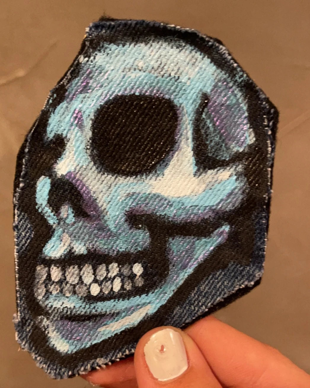 Skull Hand Painted Denim Patch