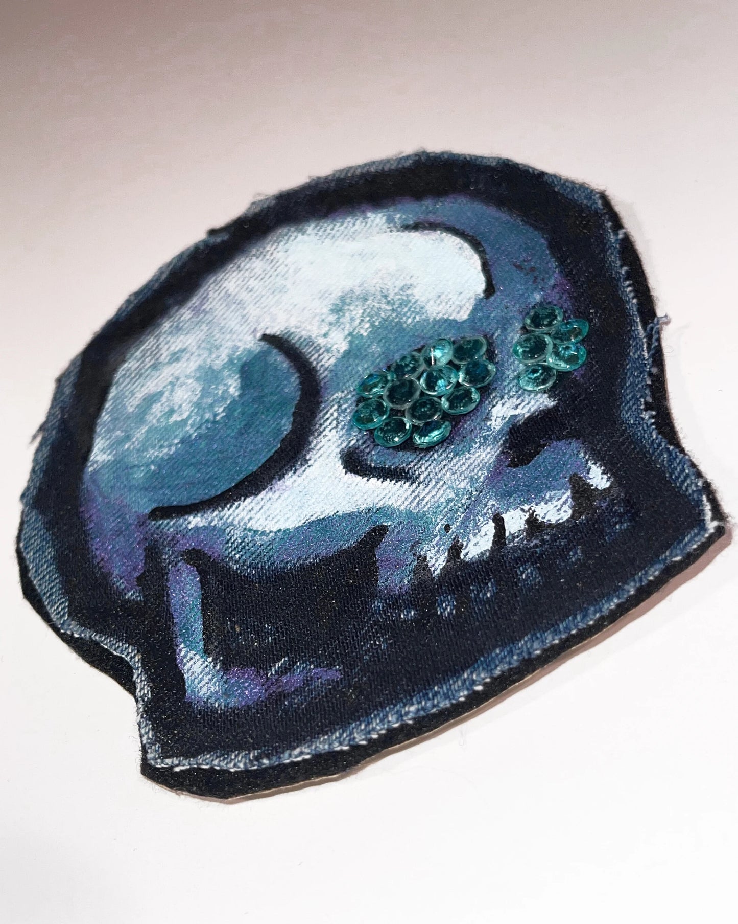 Skull with Gemstones Handpainted Denim Patch