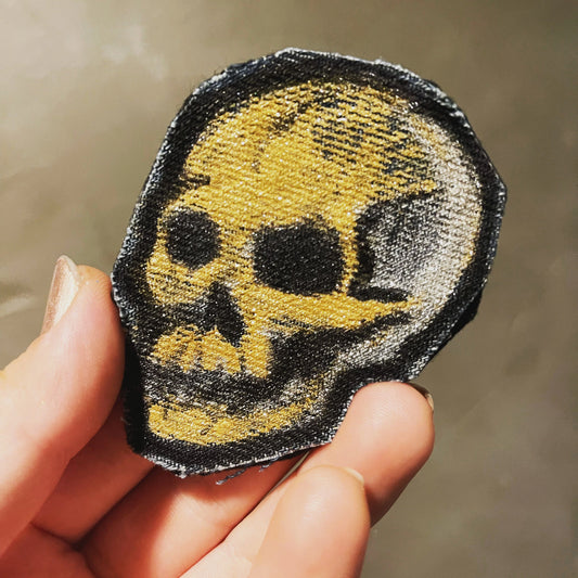 Small Gold Skull Handpainted Denim Patch