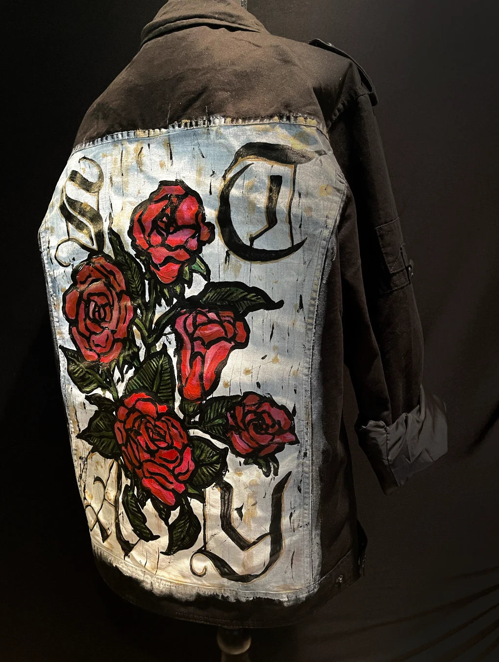 Rose Bush Womens Medium Custom Hand Painted Jacket
