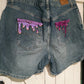 Purple Drip Denim Shorts Womens SIZE 14 Custom Hand Painted Jean